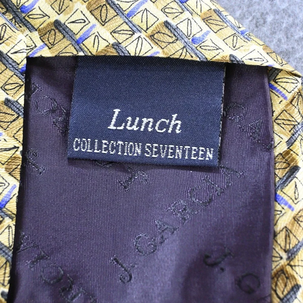 J. Garcia Mens Lunch Collection Seventeen Silk Necktie OS Gold Blue Vintage 90s‎